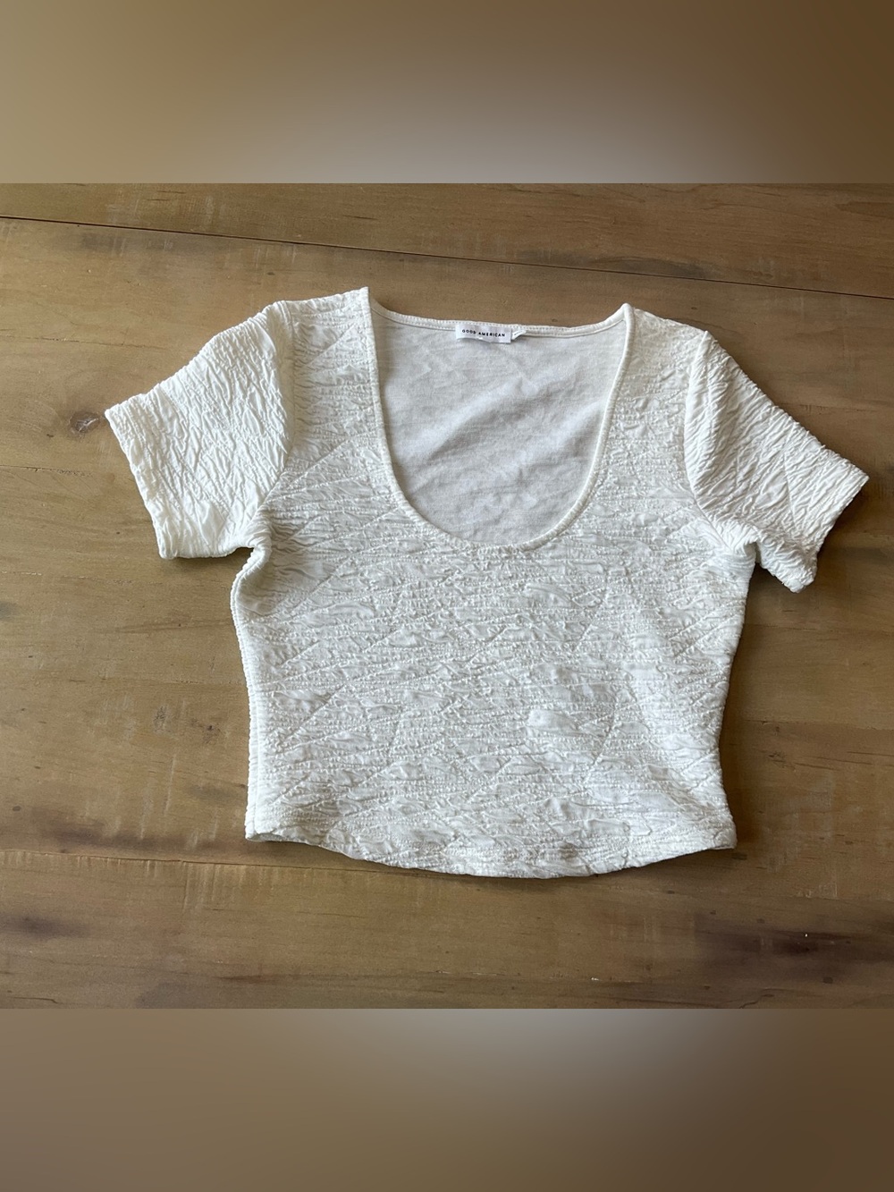 Good American White Textured Scoop Neck Crop Top